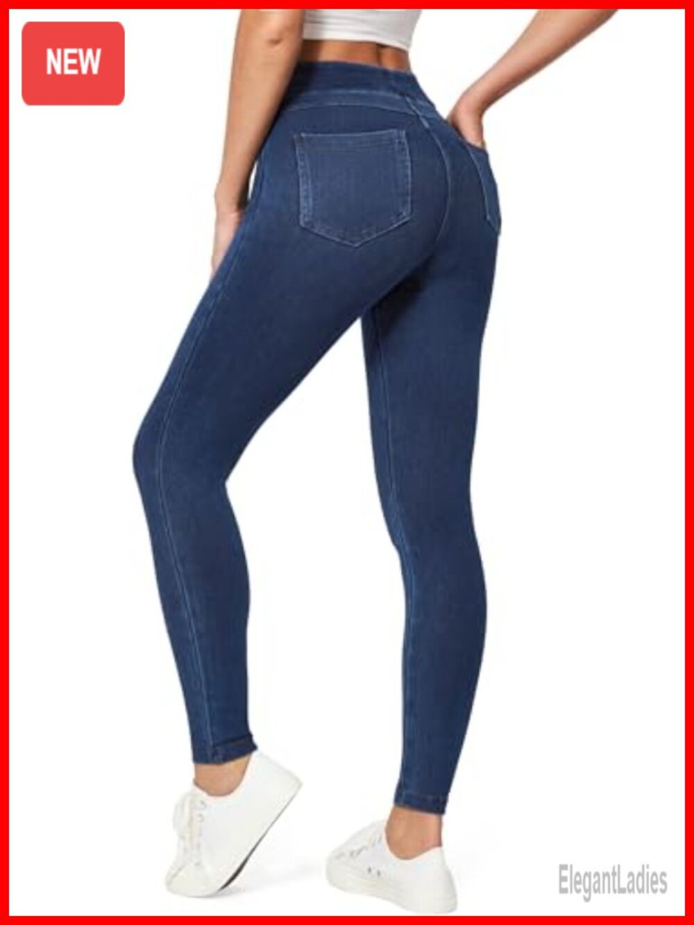 High Waist Pull On Jeggings Skinny Denim Leggings with Pockets